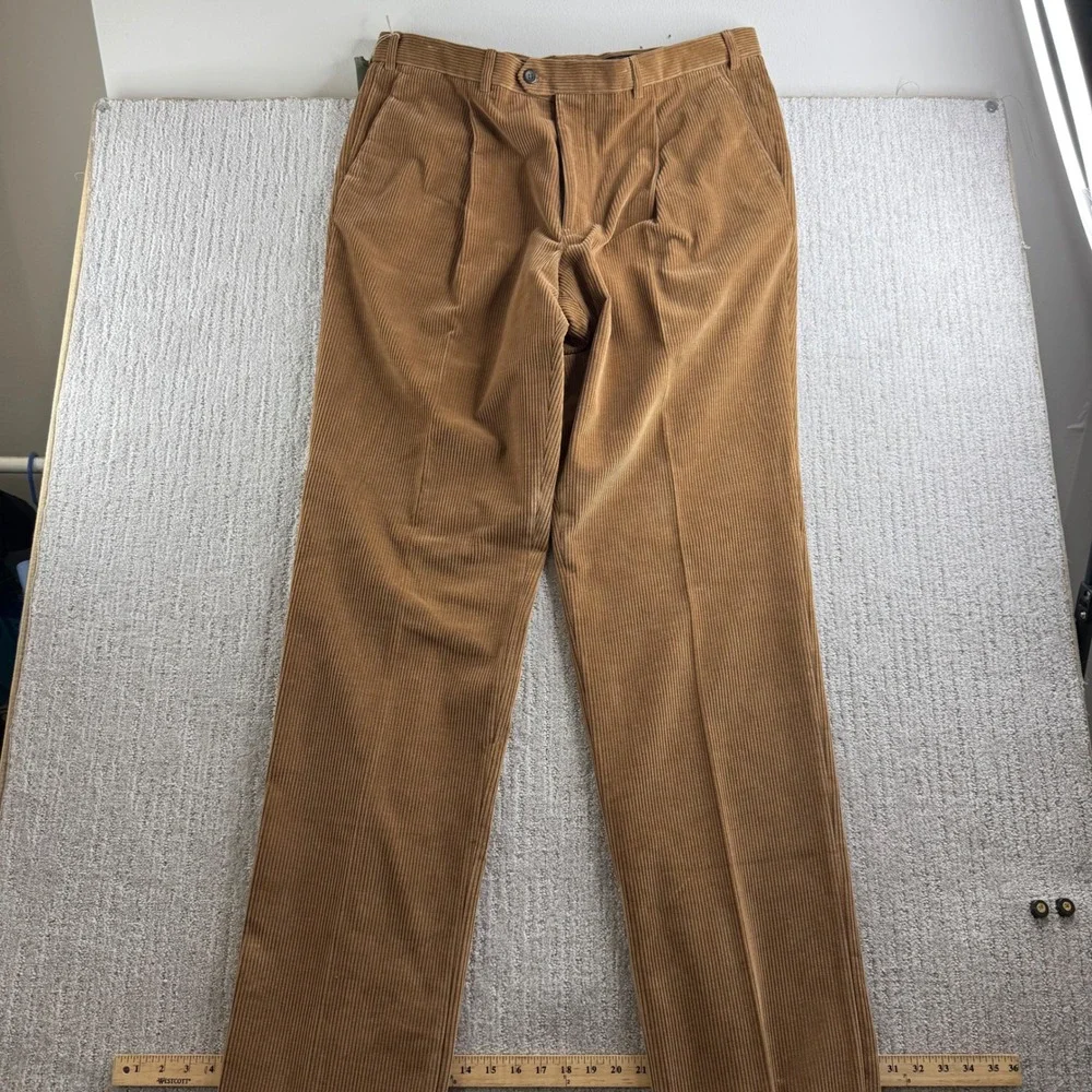 Ermenegildo Zegna Corduroy Pleated Trousers Mens Size 42 Brown Raw Hem